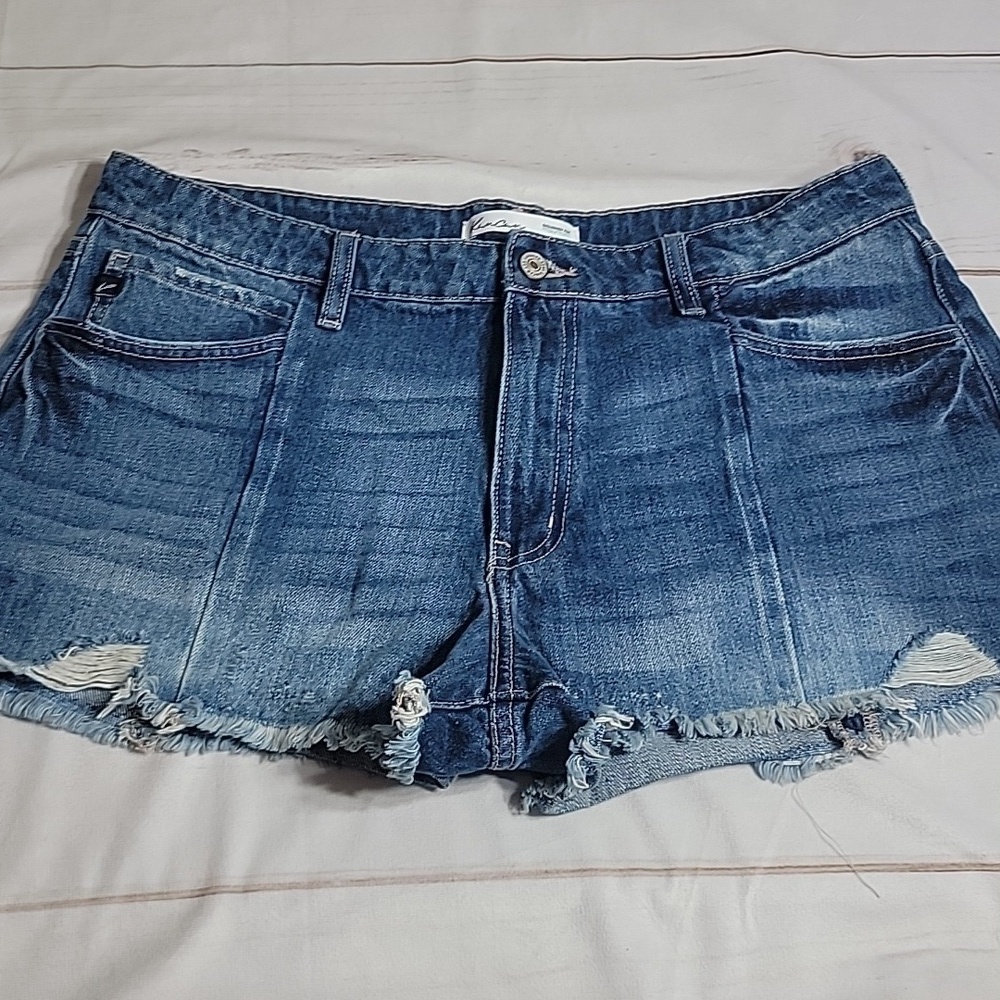 KANCAN Denim Jean Shorts size 31 Lightly Distressed Frayed Fringe Hem